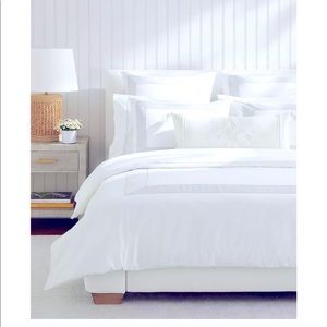 Serena & Lily Beach Club Border Percale Duvet Cover WHITE ON WHITE